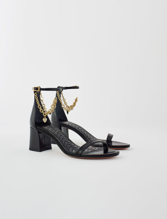 Medium heel sandals with gold-tone chain - Shoes - MAJE