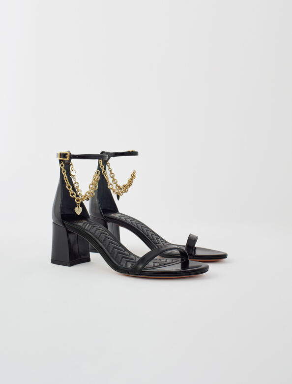 Medium heel sandals with gold-tone chain : Shoes color 