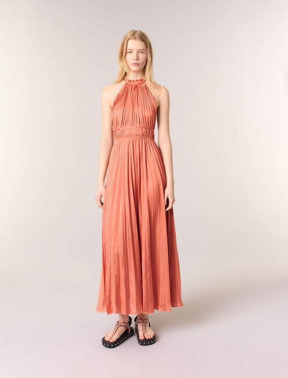 Pleated maxi dress : Dresses color Terracota