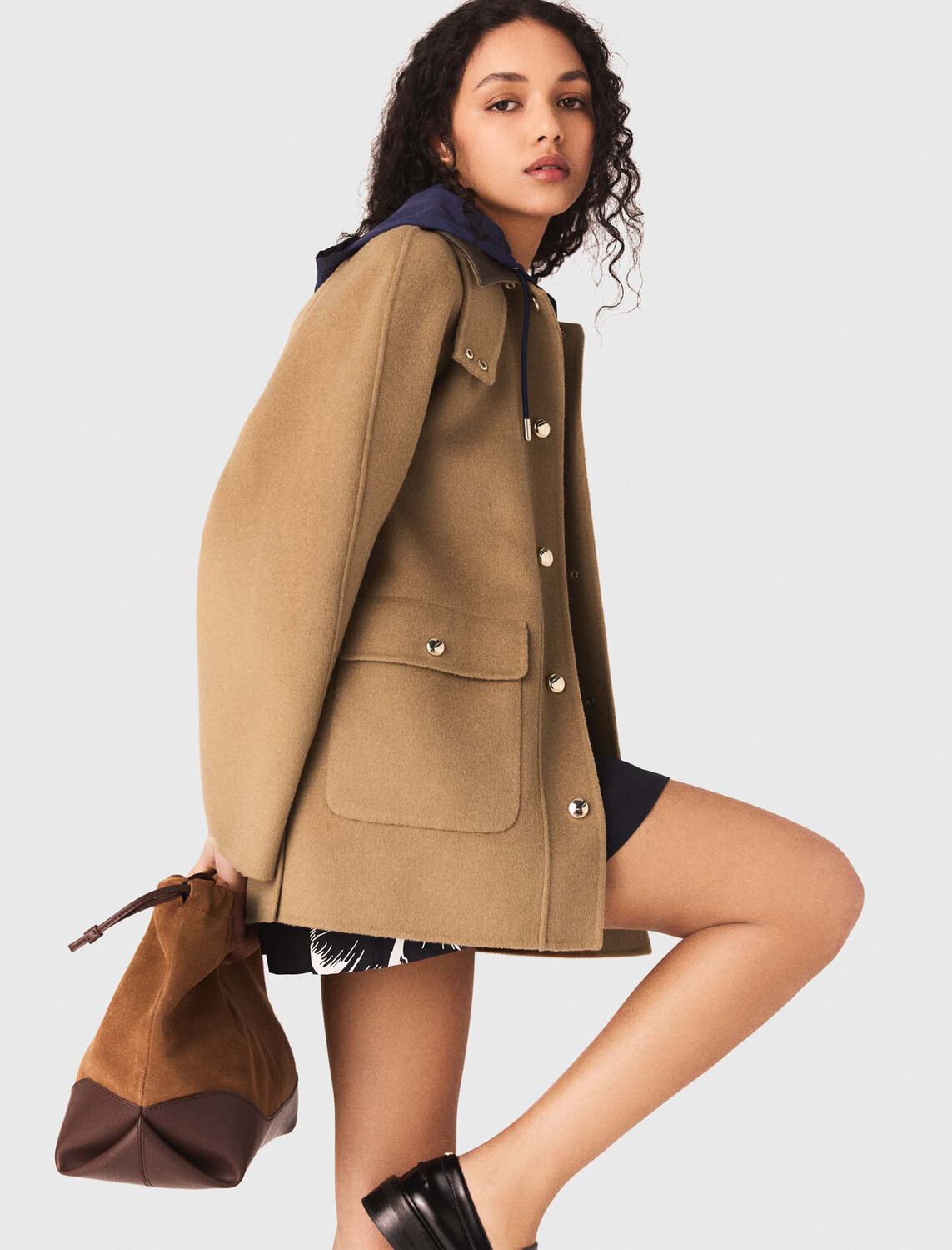 Wool coat with removable hood - Coats - MAJE