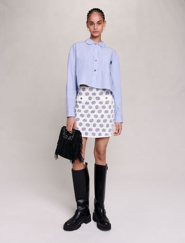 Monogrammed knit skirt : Skirts & Shorts color Clover monogram ecru/blue