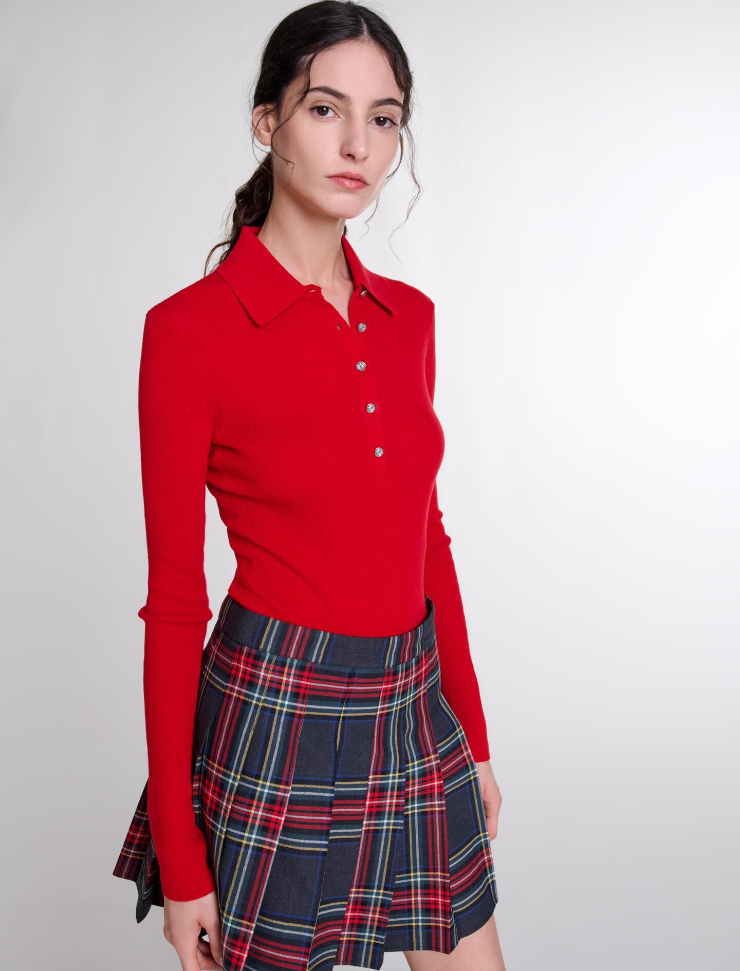 Red tartan print skirt on sale