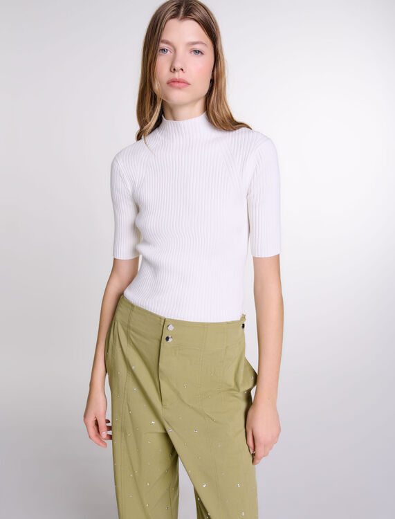 Cotton and silk ribbed top - Sweaters & Cardigans - MAJE