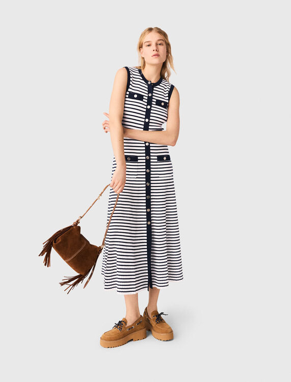 Breton stripe knit maxi dress - Dresses - MAJE