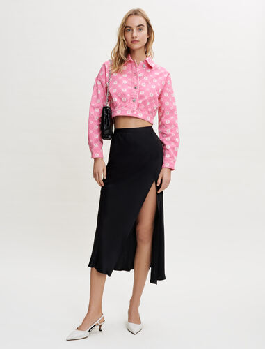 Satin split skirt : Skirts & Shorts color Black