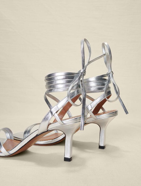 Silver leather laced sandals : Sling-Back & Sandals color Silvery