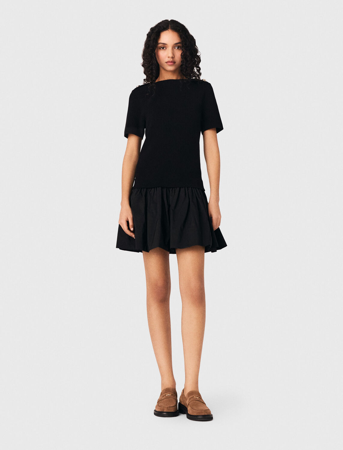 Short knit and taffeta dress - Dresses - MAJE