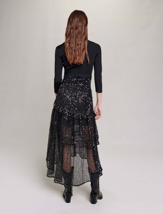 Sequin and mesh maxi dress - Dresses - MAJE