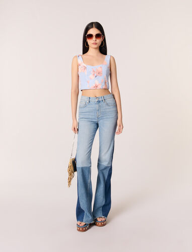 Patterned taffeta top : Tops color Orange flower print