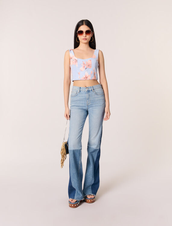 Patterned taffeta top : Tops color Orange flower print