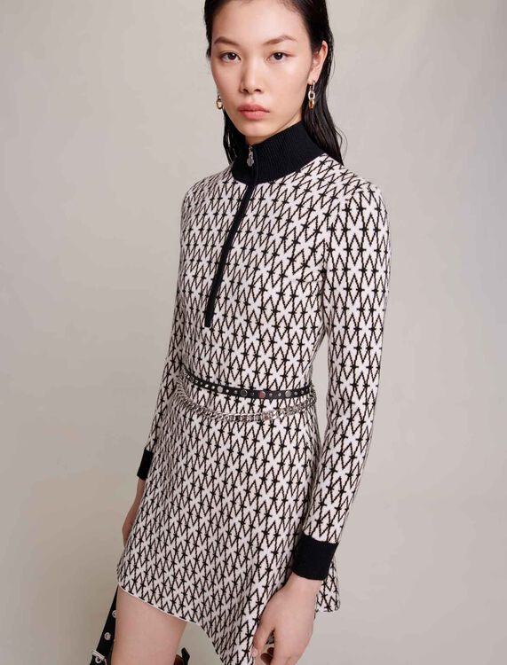 Short jacquard monogrammed dress - Dresses - MAJE