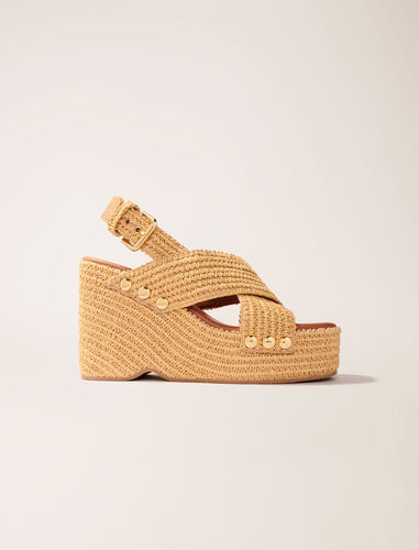 Wedge sandals with raffia effect : Trousers & Jeans color Beige light