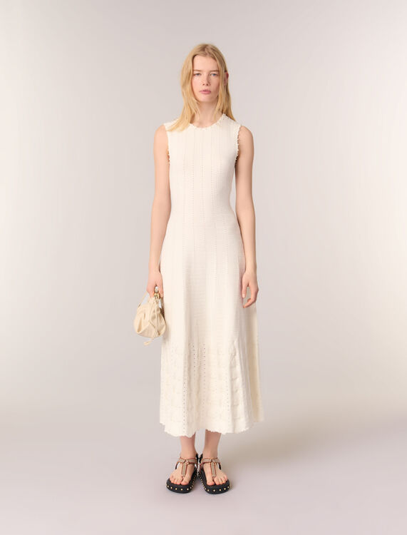 Beaded pointelle knit dress : Dresses color White