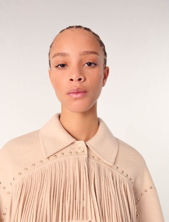 Double-breasted fringed coat - Coats - MAJE