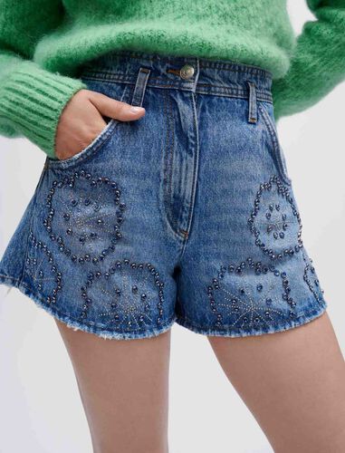 A字饰珠牛仔短裤 : Skirts & Shorts 顏色 蓝色/BLUE