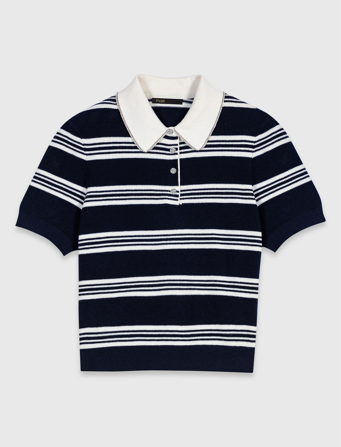 Striped polo with rhinestone collar - Sweaters & Cardigans - MAJE