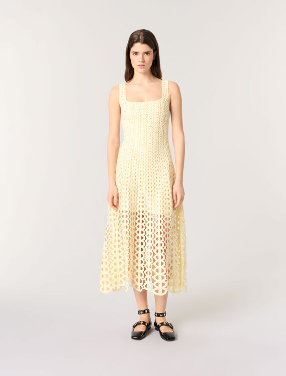 Rhinestone crochet midi dress : Dresses color Yellow