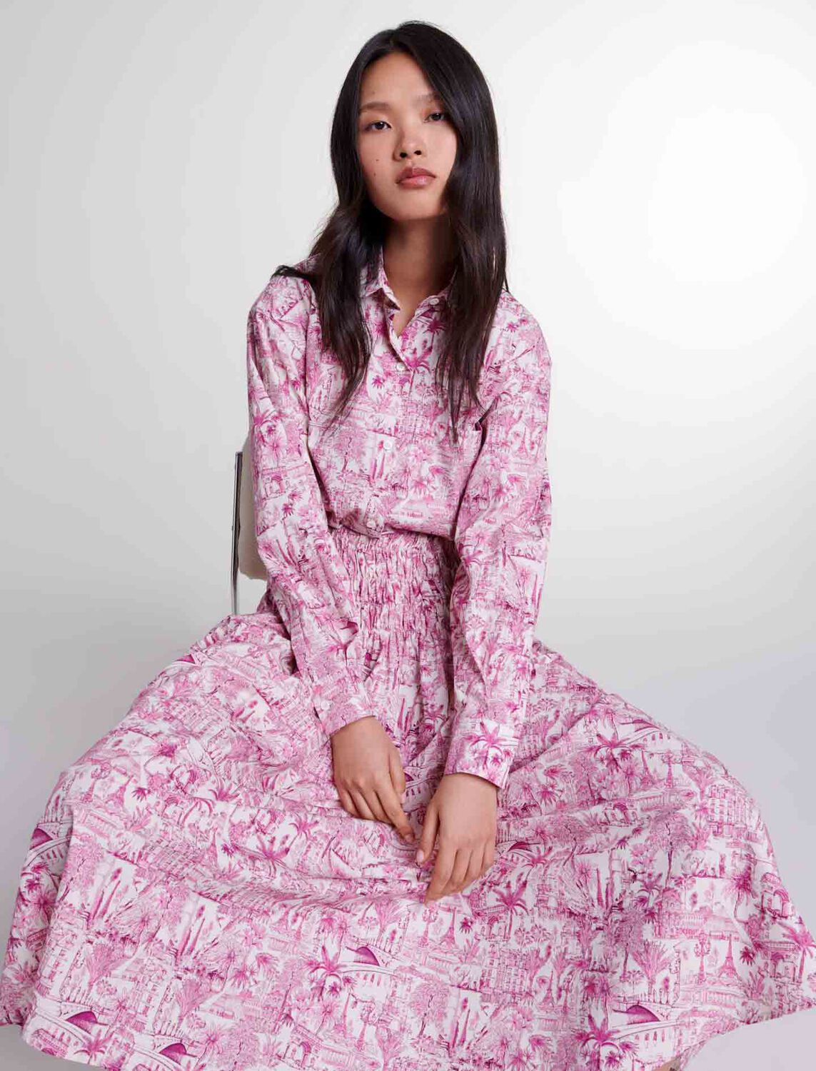Elasticated smocked-waist skirt : Qixi Collection color 