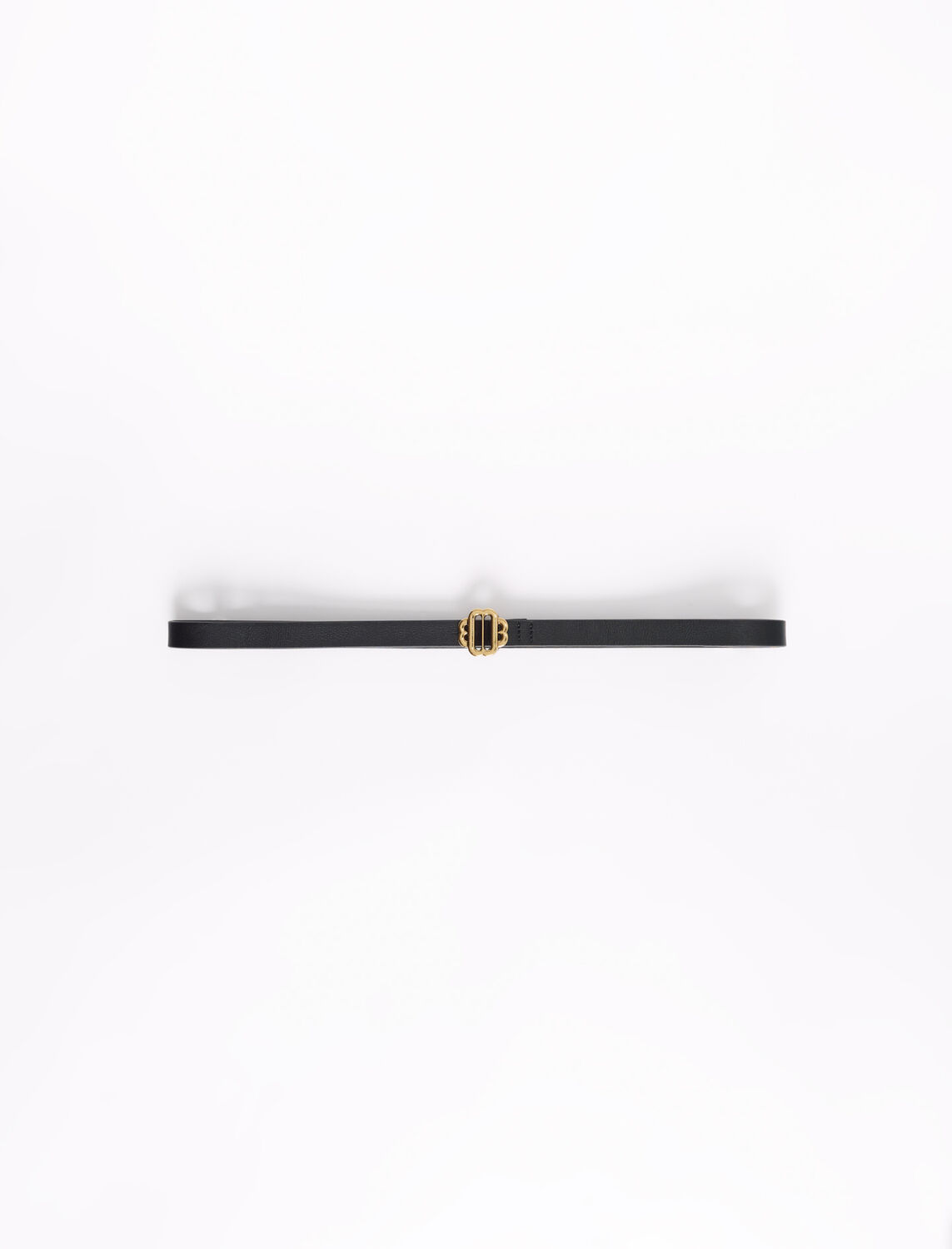 Narrow black leather belt gold buckle - Belts - MAJE