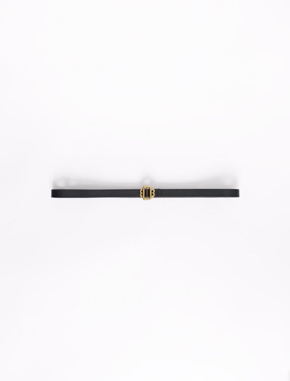 Narrow black leather belt gold buckle : Belts color Black