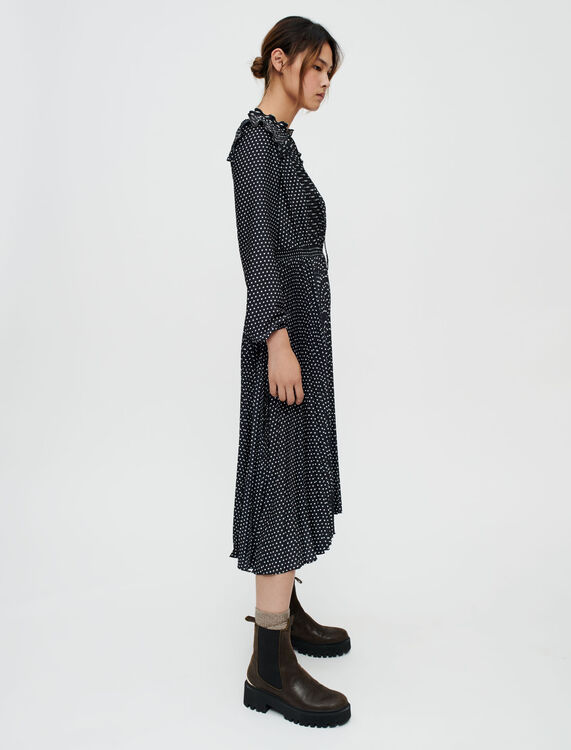 Pleated satin dress, mini Clover dots - Dresses - MAJE