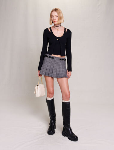 Stretch knit twin set : Tops color Black