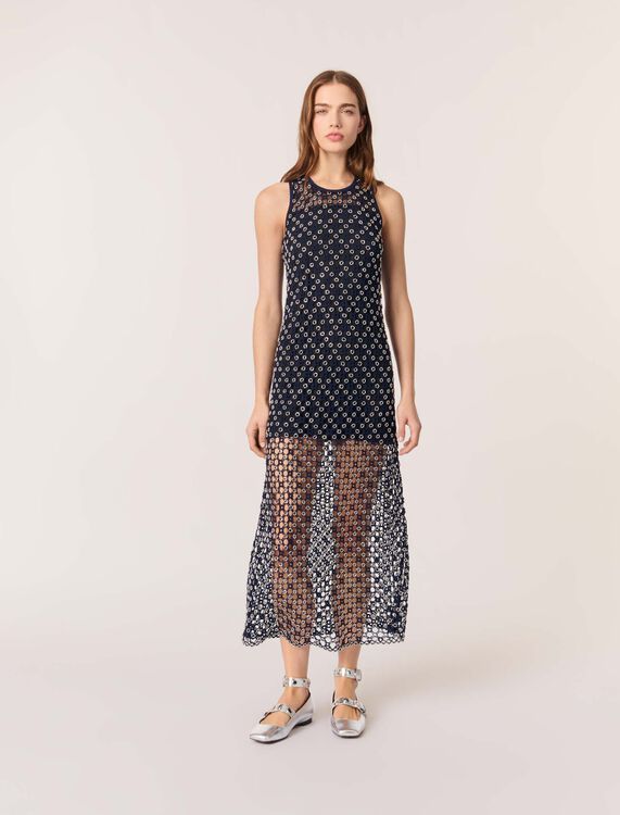 Beaded crochet maxi dress : Dresses color Navy