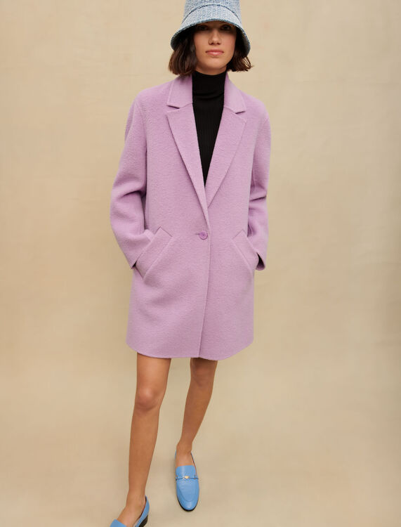 Mauve double-sided bouclé coat -  - MAJE