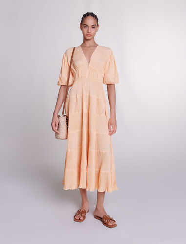Pleated maxi dress : E-shop Pre-launch Collection color Pale orange