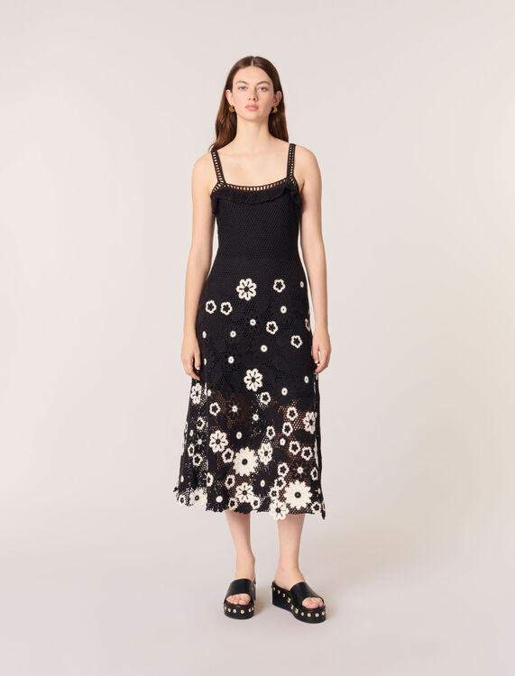 Floral crochet maxi dress : Dresses color Black / White
