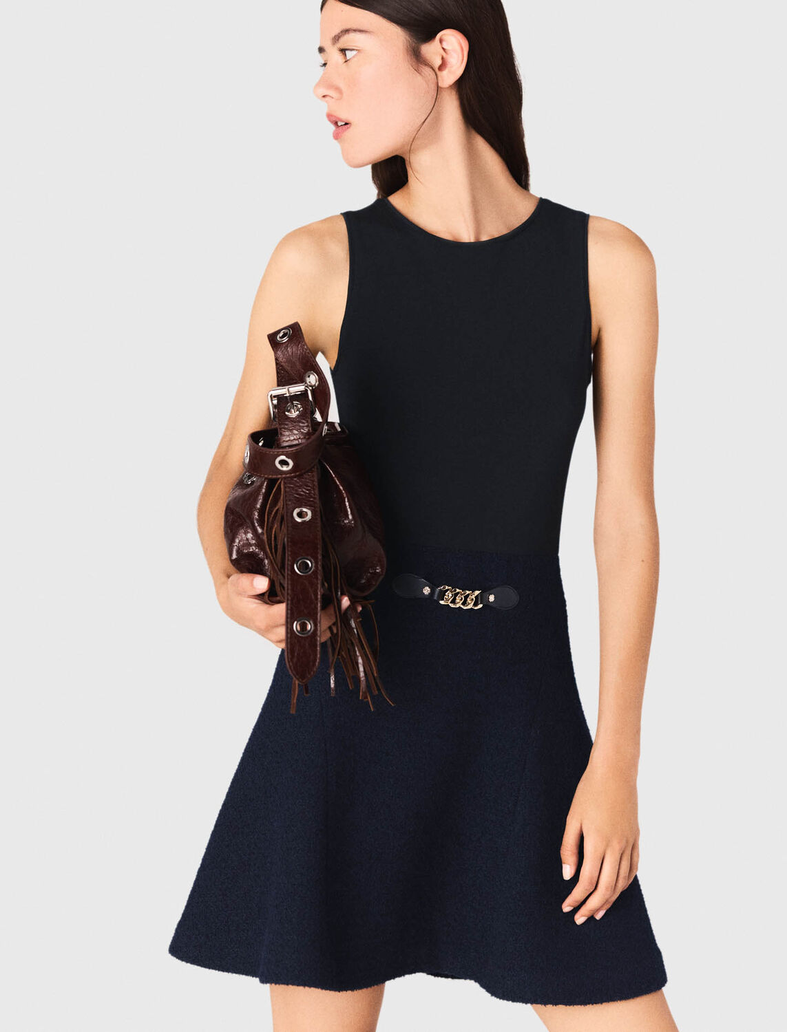 2-in-1 tweed dress : Dresses color Navy
