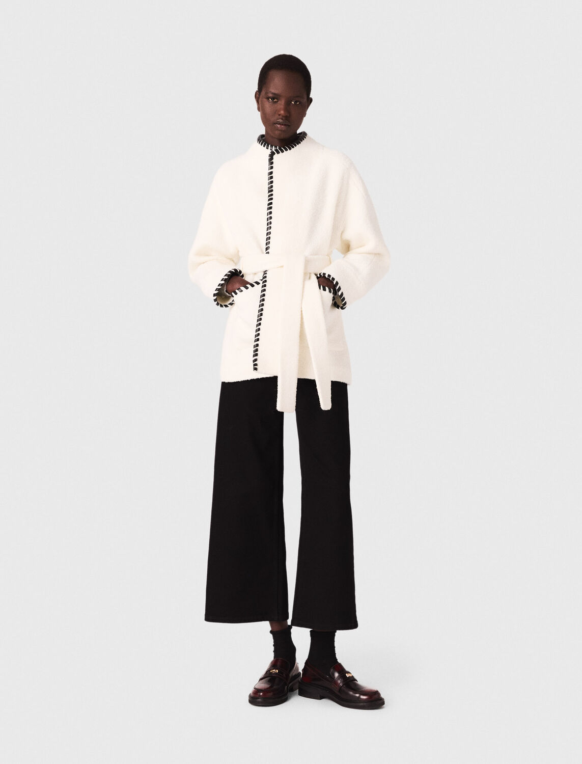 Lined coat with contrasting ribbon - Coats - MAJE