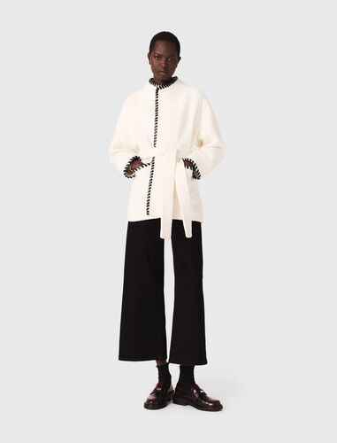 Lined coat with contrasting ribbon : Coats color Ecru / Black