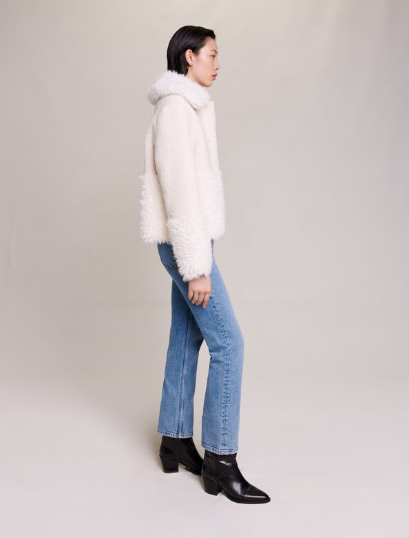 Short fake fur coat : Coats color Ecru