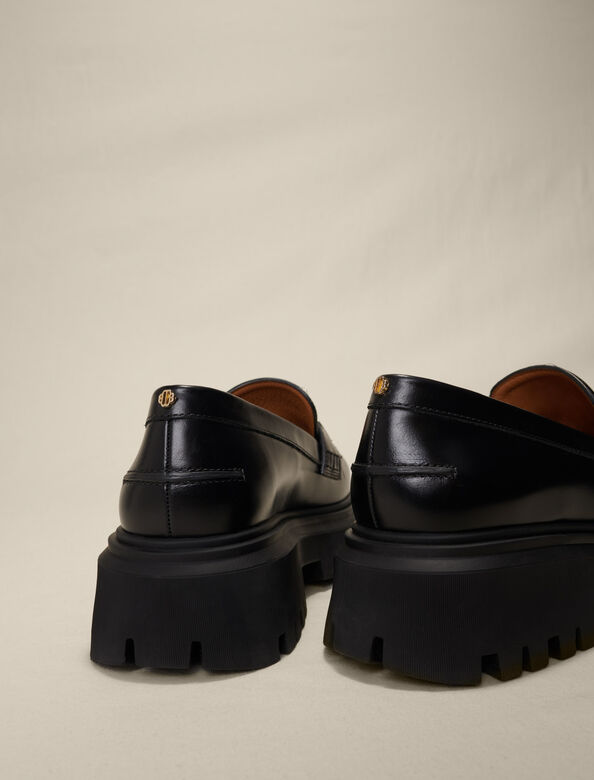 Leather platform loafers : Shoes color Black