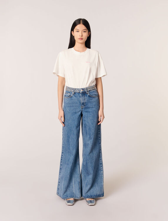 Flares jeans with studded waistband : Trousers & Jeans color blue jean