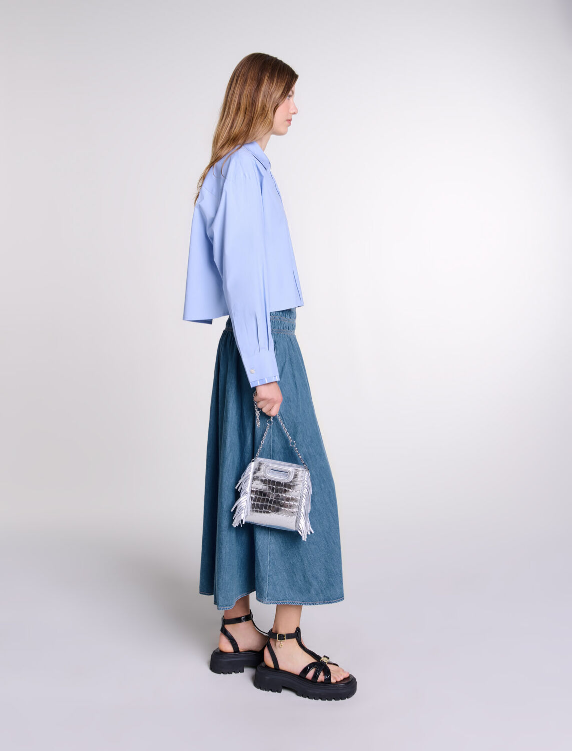 Smocked denim skirt - Fall-Winter Collection - MAJE