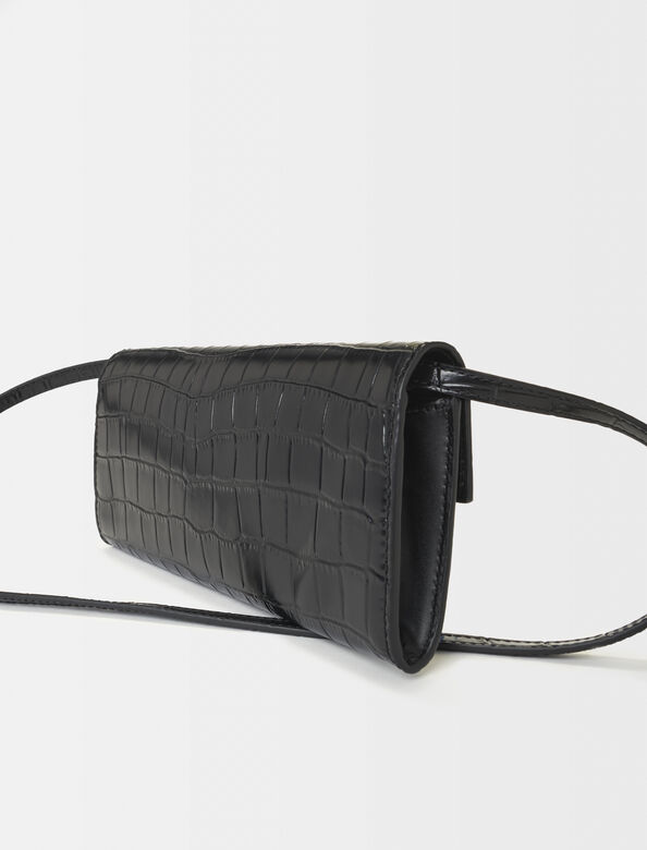 Croc-effect embossed leather bag : Shoulder bags color Black