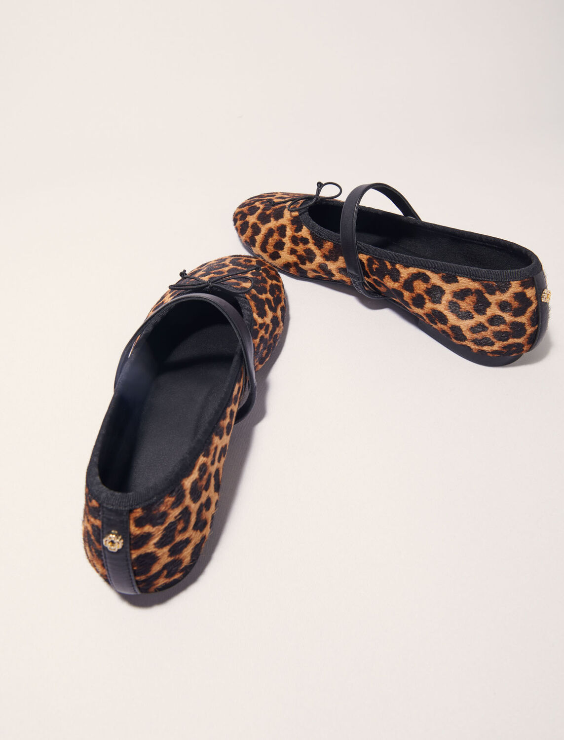 Leopard-effect leather ballet flats : Sling-Back & Sandals color Leopard print