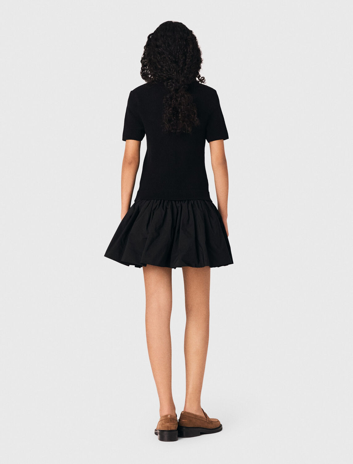 Short knit and taffeta dress : Dresses color Black