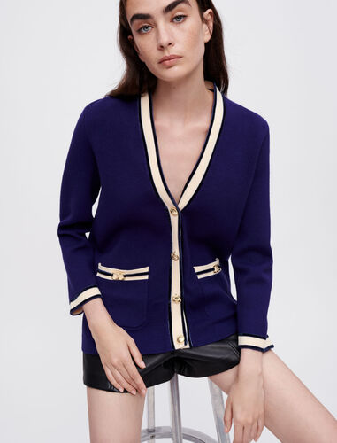 Knit cardigan with horsebit details : Sweaters & Cardigans color Navy