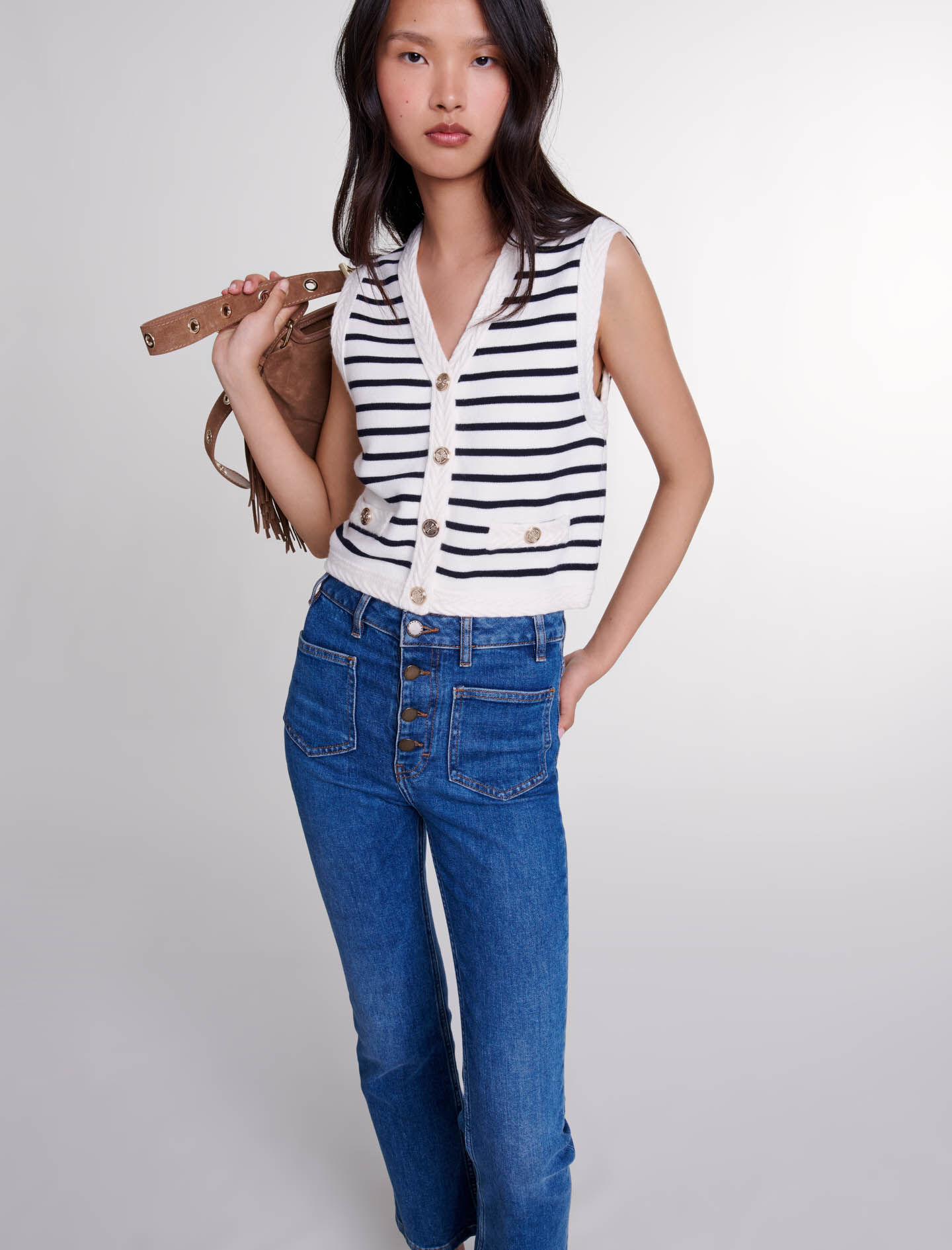 124MELISSE Sleeveless striped cardigan - Sweaters