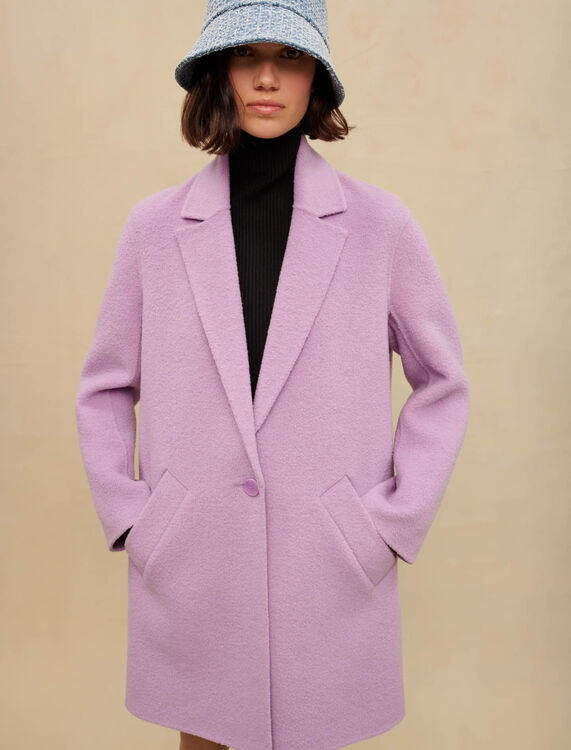 Mauve double-sided bouclé coat -  - MAJE