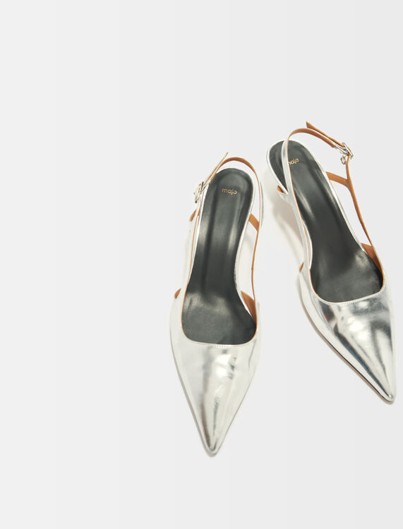 Silver leather strappy heels - Sling-Back & Sandals - MAJE
