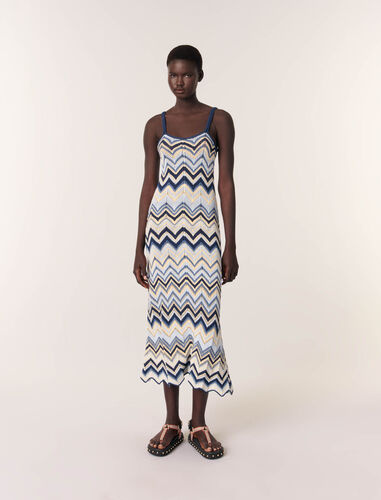 Crochet-knit maxi dress : Dresses color Blue / Ecru