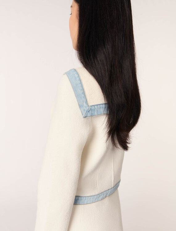 Crew-neck denim-detail cardigan - Sweaters & Cardigans - MAJE