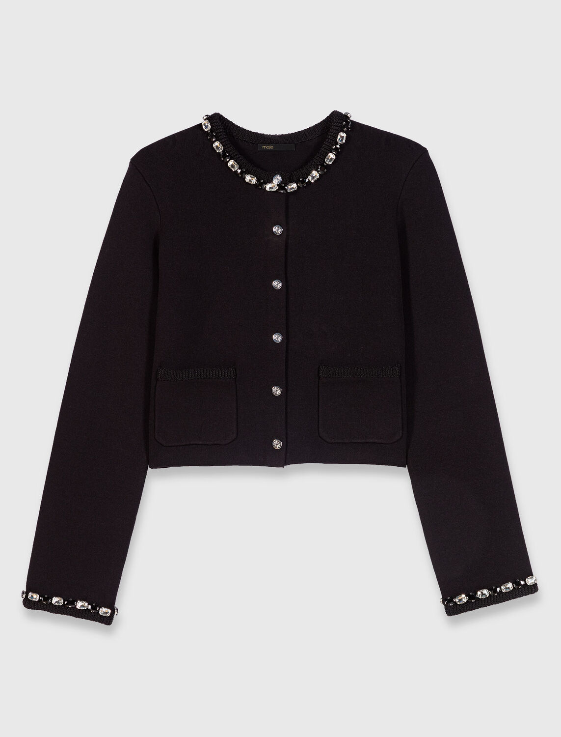 Cropped jewellery detail cardigan - Sweaters & Cardigans - MAJE