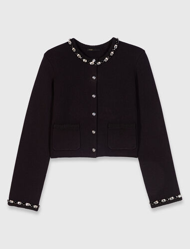 Cropped jewellery detail cardigan : Sweaters & Cardigans color Black