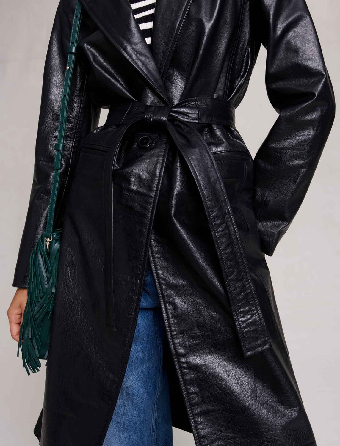 Black leather trench - Coats - MAJE