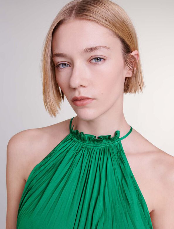 Pleated satin maxi dress : View All color Green